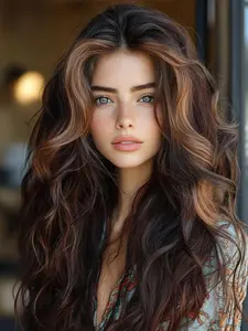 Twicebeauty 26'' Long Wavy Lace Front Wig with Heat Resistant Synthetic Material in Ombre Brown Color for Women