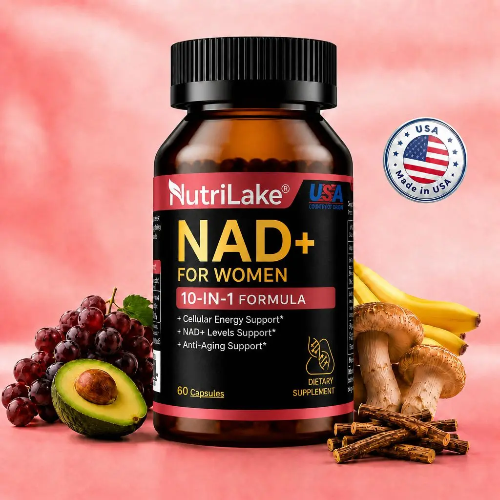 NutriLake NAD+ Supplements for Woman Anti-Aging,Wrinkle Defense Capsules –  Trans-Resveratrol,Ergothioneine-Super Blend CoQ10,PQQ,Supports Cellular Health,Energy & Skin Revitalization – 60 Capsules Healthcare Nutrition Supplements