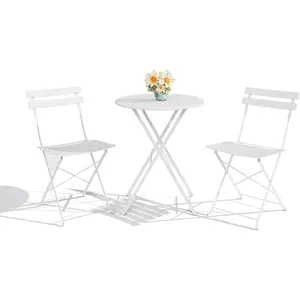 3-Piece Folding Bistro Set, Foldable Patio Furniture Set with Premium Frame, Outdoor Bistro Table and Chair Set (2 Pieces) for Patio, Garden, and Balcony