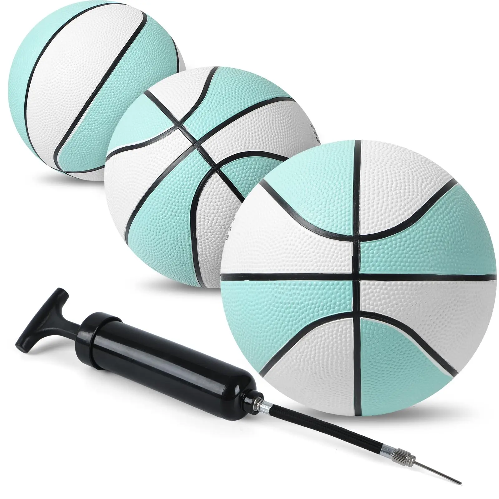7-Inch Diameter Inflatable Aqua Blue Rubber Waterproof Swimming Ball Set (3-Pack) with Pump, 2 Needles, Floats Well, Ideal for Teen+ Pool Party, Lake Hoop Games