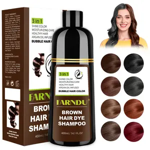 FARNDU Hair Dye 3-in-1 Shampoo, Cover Gray Hairs, 10-15 Mins Hair Coloring, Plant Extracts, Long Lasting, Mild, Brown (400 mL)