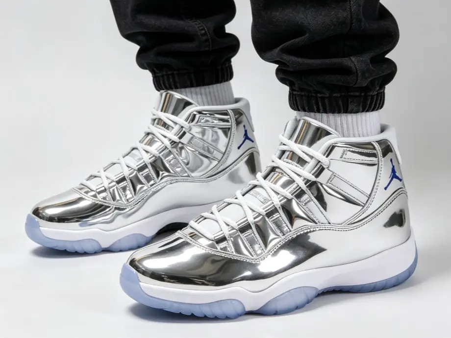Shiny Mirror Finish Silver High Tops, Lace Up Sports Sneakers with Clear Light Blue Outsole Daily Streetwear Footwear