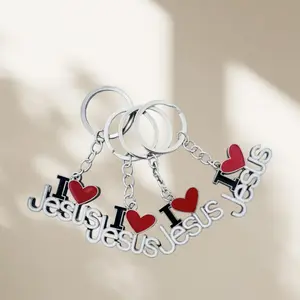 4pcs ‘I Love Jesus’ Heart Keychain, Stainless Steel Inspirational Gift for Women Men Christian