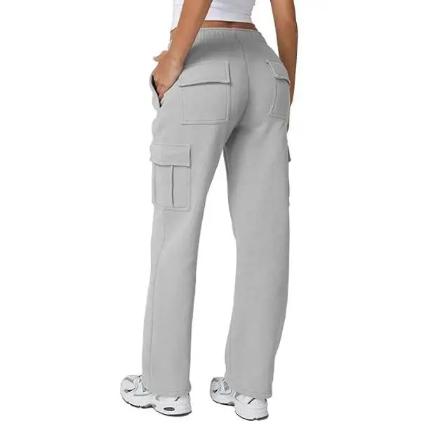 QINSEN BBL Sweat Pant Womens Casual Long Fleece Cargo Pants with Pockets Baggy Vintage