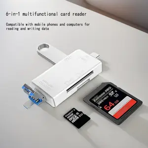 6 in 1 Card Reader, OTG Type C SD Card Reader, Flash Drive Smart Memory Card Reader, USB 2.0 TF CF Cardreader Adapter