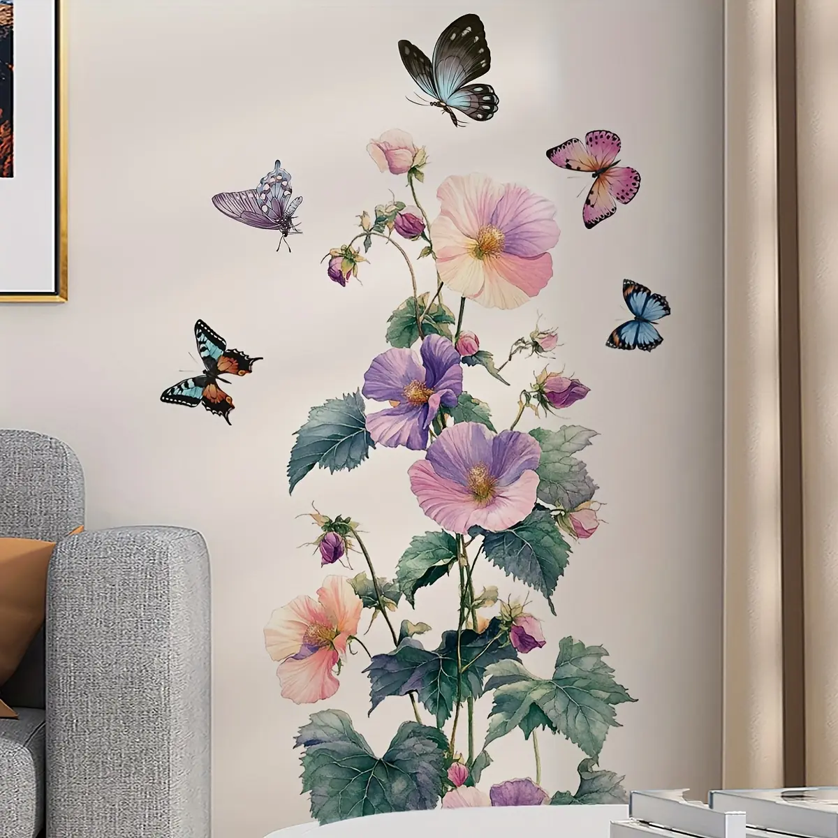 A piece of (30*60cm) colorful butterfly and flower Decorative Wall Sticker for living room, bedroom, bathroom, home background decoration, self-adhesive M18578, Floral pattern sticker, Interior Stickers