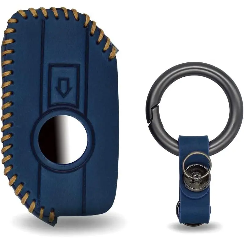Leather Car Key Fob Cover for BMW Motorcycle R1250GS R1200GSLC R1200RSLC R1600GSLC F850GS K1600GT K1600GTL K1600 Motors Accessories with Keychians-Blue