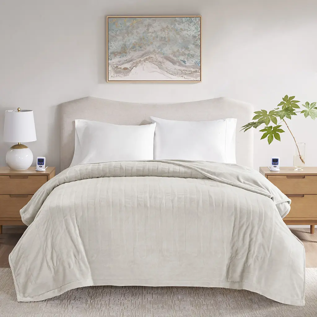Beautyrest King Size Microplush Heated Blanket - BR54-4127, 100x90x0.25in, WiFi Technology, Ivory, Lightweight Soft Cozy Blanket, Lightweight Cozy Blanket