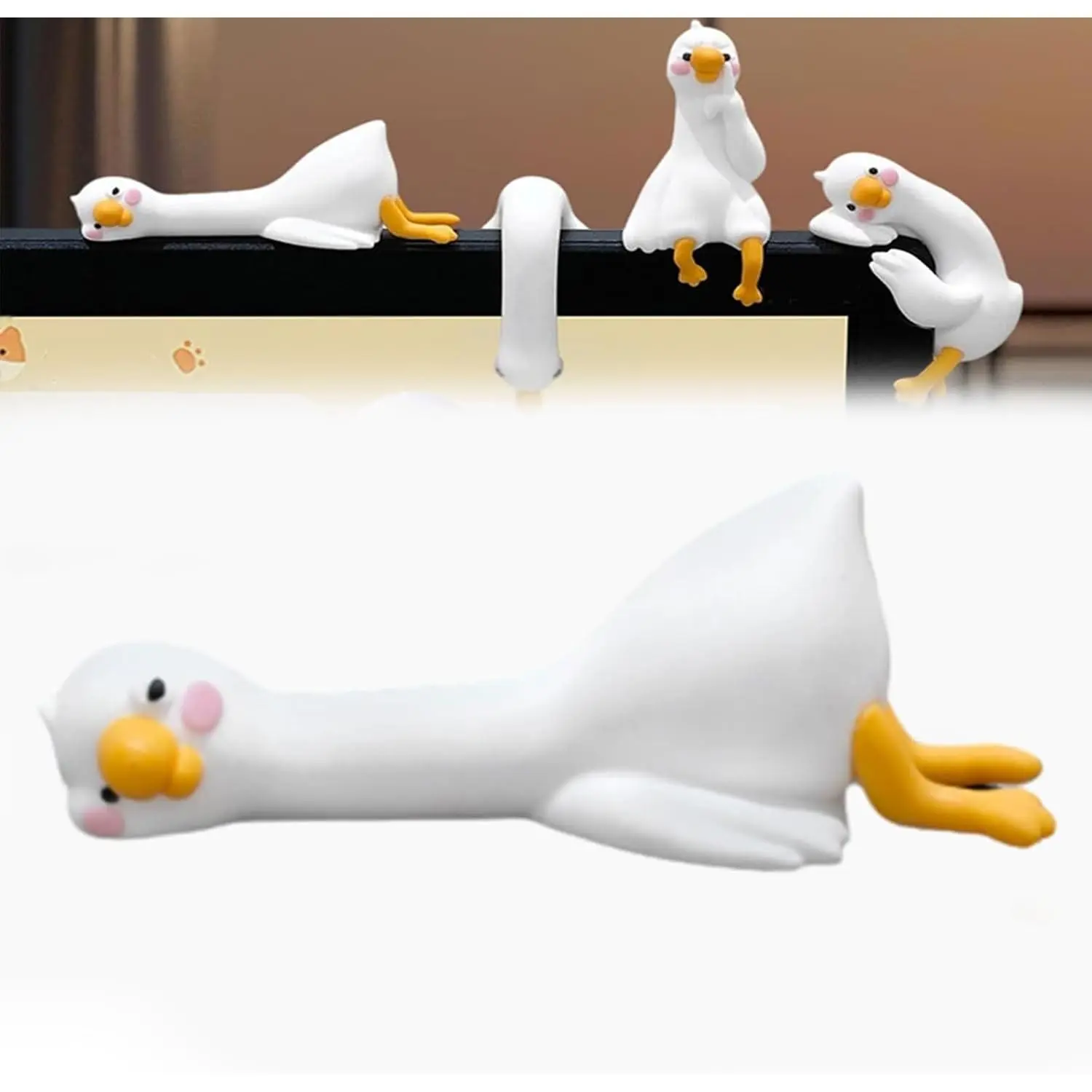 So Tired Lazy Duck Mini Desk Accessories 2026 New Desk Ornaments Work Partner 3pcs/set Perfect Desktop Decorations for Computer Screens, Office, and Home Decor Black Friday Christmas Gifts, Animal, Bag