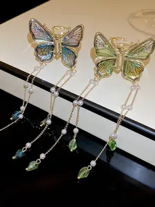 Butterfly imitation pearl crystal tassel hair clip, small hair clip, elegant women's hair accessory, fashionable butterfly design, suitable for all occasions