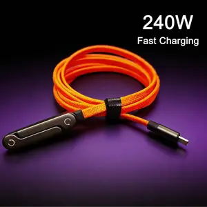 2026 Latest Orange Fast Charging Braided Cable, Max 240W Output, USB‑C to Type‑C, Built‑in Foldable T‑Shaped Phone Stand, Nylon Braided, Wide Compatibility with iPhone 17/16 Pro/16/15 Pro/15, Samsung S26/S25/S24/S23, Ideal for Home, Office & Travel