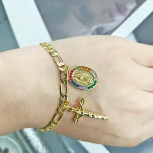 Virgin Mary Bracelet 14K Gold Plated Virgen De Guadalupe Coin Pendant Religious Jewelry Women Catholic Protection Gift Medalla Elegant Personalized bracelets for women