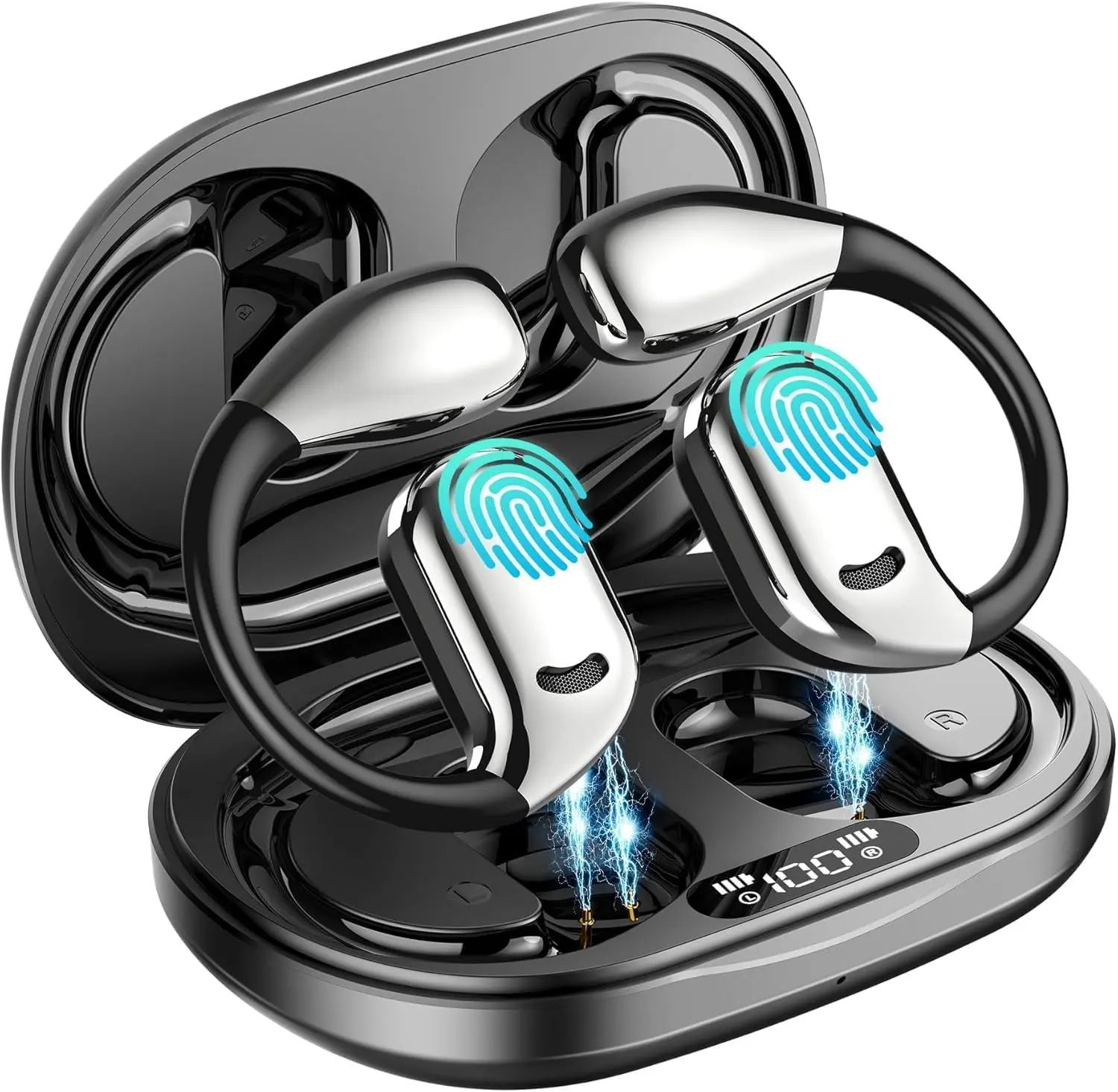 Open Ear Bluetooth Headphones Wireless Earbuds with Earhook 60H Playback Air Conduction Sweatproof Sports Ear Buds Touch Control Earphones for Running,Workout Electronic