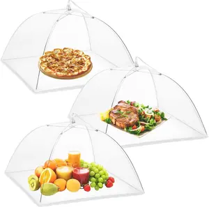 Food Covers for Outside Mesh，2 Standard (15.74‘’X23.62‘’)& (23.7‘’X40.1‘’) Collapsible and Reusable Mesh Food Covers for Outside, Picnic Accessories, BBQ Kitchen Utensils Lightweight White