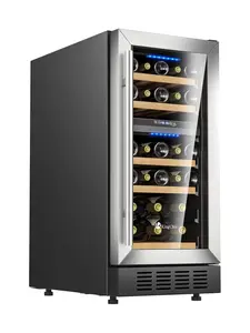 KingChii 15 Inch 26 Bottle Dual Zone Wine Cooler Refrigerator Professional Compressor, Stainless Steel & Tempered Glass For Red Wine, Champagne - Built-in or Freestanding for Home, Kitchen, or Office