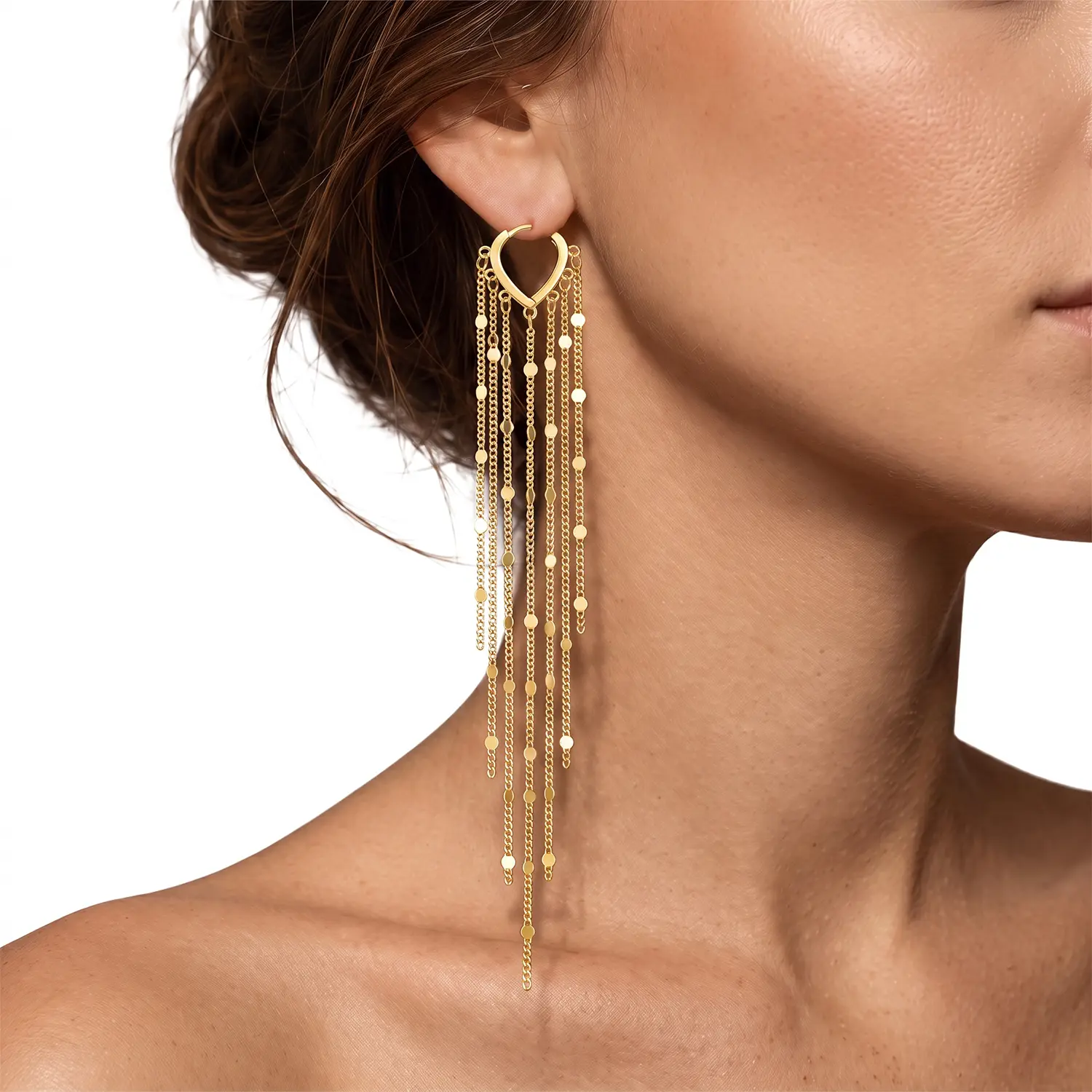 14K Gold Plated Long Chain Tassel Threader Earrings for Women, Elegant Dangling Drop Earrings, Lightweight Bridal Prom Party Jewelry Gift