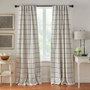 Brighton Windowpane Plaid Lined Room Darkening Window Curtain Panel  - 52" x 95" - Indigo - Elrene Home Fashions
