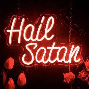 Hail Satan Neon Sign, Dimmable Gothic Satan Sigil Neon Signs For Wall Decor, USB Powered Neon Light Decorative Wall Light For Home Bedroom Dorm College Party Halloween Birthday Gifts, Neon Lamps