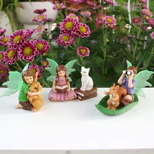 Fluorescent Wing Flower Fairy Decoration, 4 Counts/box Garden Bonsai Decoration Accessories, Home Small Statue Accessories, Garden Sculptures Statues, Garden Fairy Tale Scene Decoration