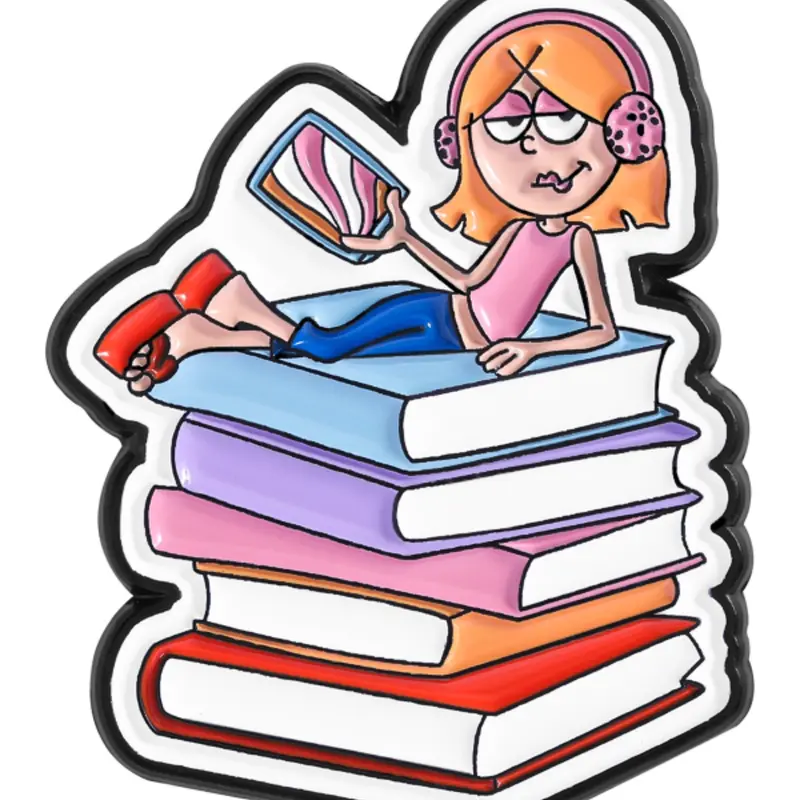 Cartoon Character Enamel Pin Badge, Cute Girl Book Brooch Backpack Collar Emblem, Unisex Daily Wear Gift for Friends, Brooch Pins