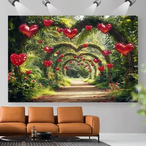 1PC,2D Flat Romantic Love Heart Forest Arch Tapestry, Valentine's Day Proposal Confession Scene Decoration, Bedroom Living Room Wall Decor, Photography Live Streaming Backdrop