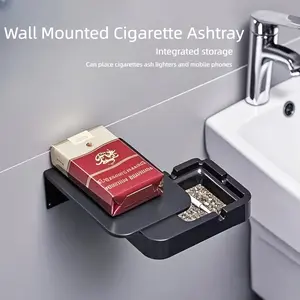 Wall-mounted Ashtray with Integrated Storage Compartment - No Power Required, Durable Plastic Modern Rectangular Design Suitable for Home, Office and Bathroom - Hands-Free Phone Holding Use, Unisex Modern Decorative  (Model: DM618)