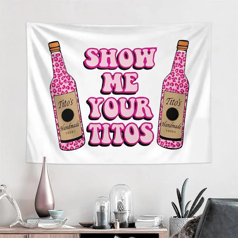 Bottle & Letter Signature Print Tapestry, Lightweight Fashionable Personalized House Decor, Room Decoration for Home Living Room, Dorm Decor Wall Art, Tapestry Wall Hanging, Printed Fabric