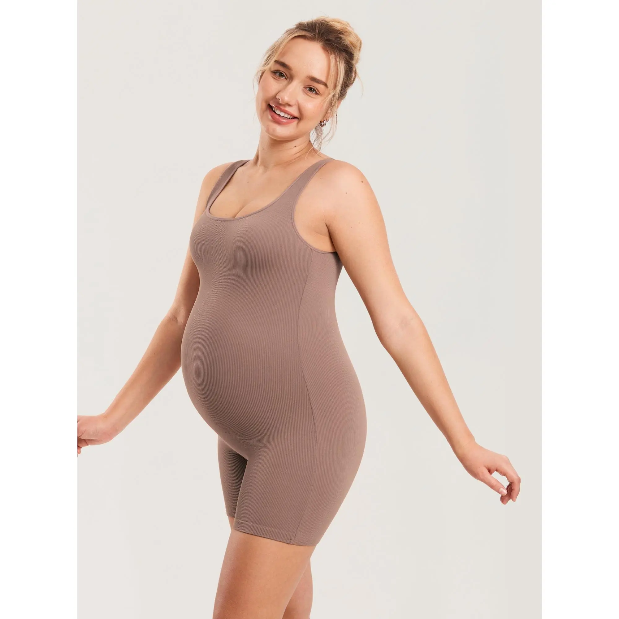Ribbed Square Neck Maternity Romper