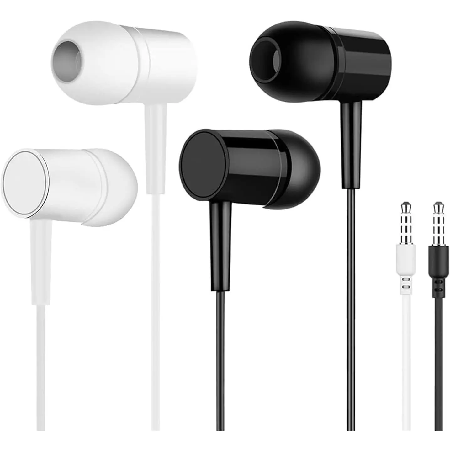 2-Pack Audio Noise Wired Earphones with Microphone, 3.5mm Round Hole Jack Earbuds for Video Conferences, Compatible with Android Devices & Computers (White & Black)