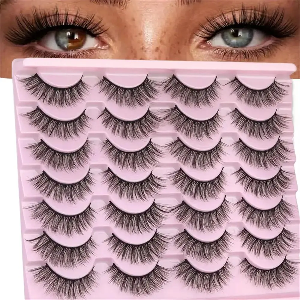 Cat Eye False Eyelashes, Cosmetic False Lashes, 14 Pairs Wispy Curling Faux Cluster Lashes, Natural Look Eye Makeup Strip Lashes for Women & Girls Eye Makeup Enhancement Fake Lashes