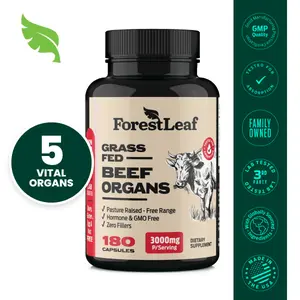 ForestLeaf Beef Organ Supplement - Grass Fed Pasture Raised - Total Body Wellness - Beef Liver, Heart, Kidney, Pancreas, Spleen - 3000mg-180 Capsules