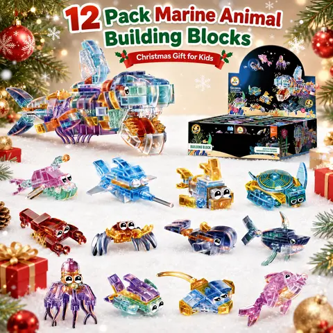 EFFUN 12-Box Bright Magnetic Brick Kit - Building Block Model, Magnetic Blocks, Minifigs, Cubes, Stacking Components, Animal Figures, 12-in-1 Open-Ended Kids' Toys, Mini Goodie Bags, Safe Materials, Gift Ideas for Kids (Choking Hazard Warning)