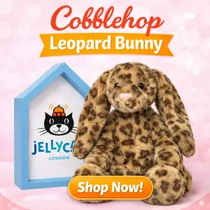 Jellycat Cobblehop Leopard Bunny Plush Bunny Doll, Soft Stuffed Toy, Lovely Gift for Her, Dust Bag Included, NWT