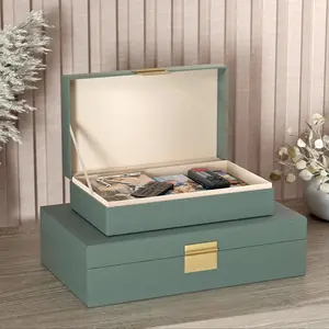 Decorative Storage Boxes Set of 2 - Multi-Purpose Beautiful PU Leather Organizer Bins for Your Home Decor - Decorative Containers with Lids Store Photos, Documents, Memory Box Keepsakes