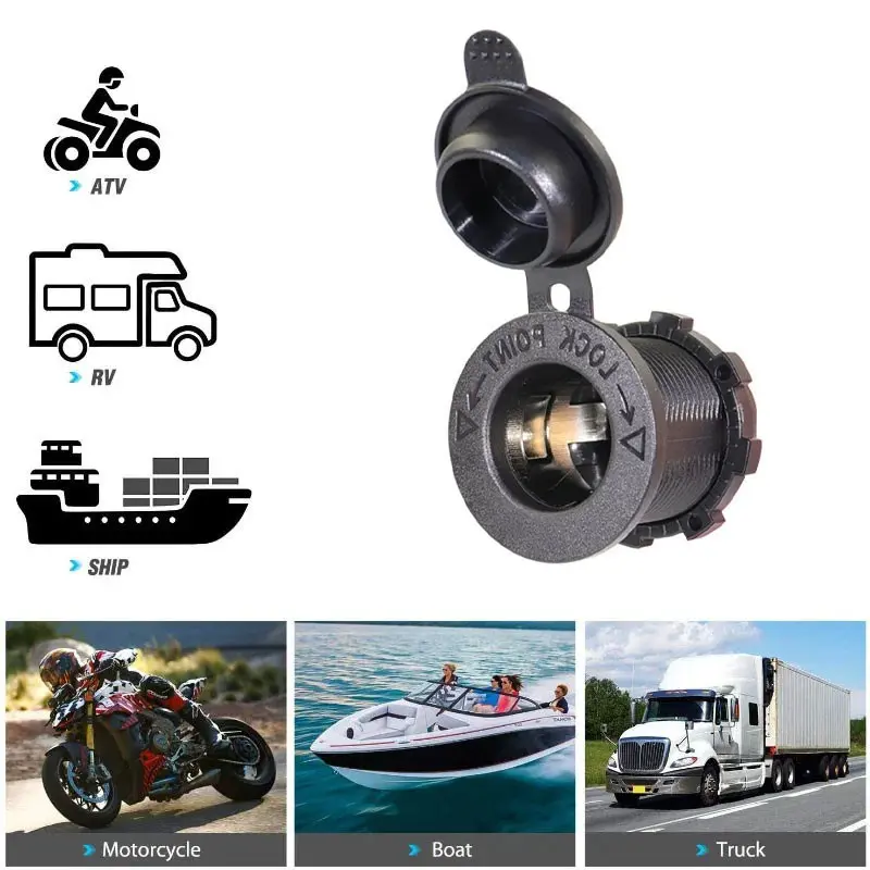 Portable Easy Install 12V Cigarette Lighter Socket, Waterproof Car Boat Motorcycle Truck Power Outlet, Convenient and Durable