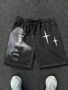 Men's Cross Print Washable Shorts, Loose Casual Comfy Breathable Graphic Shorts for Summer, Men's Bottoms for Daily Wear