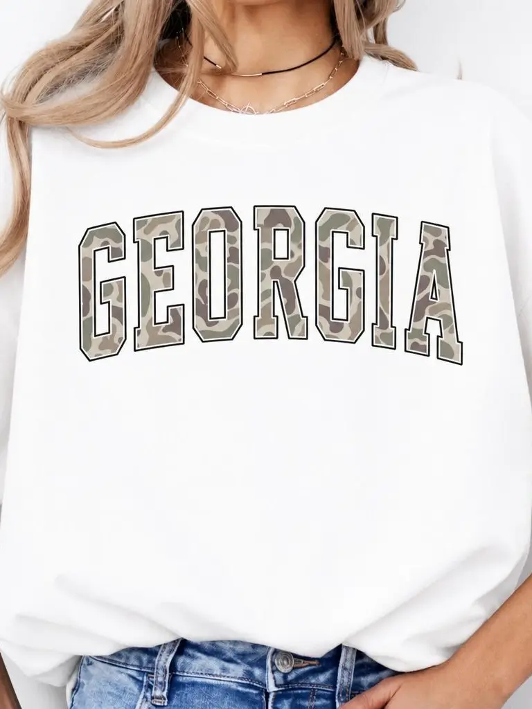 Camo State Sweatshirt Duck Camo State College Varsity Name Pullover Camouflage Sweatshirts Collage TExas Georgia Ohio Florida Alabama Arkansas North Carolina South r