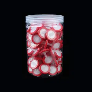 100 Count Syringe Filter, PTFE Hydrofilic Membrane 25mm Diameter 0.22um Pore Size, Syringe Lab Filters, Non Sterile Filtration (Red)