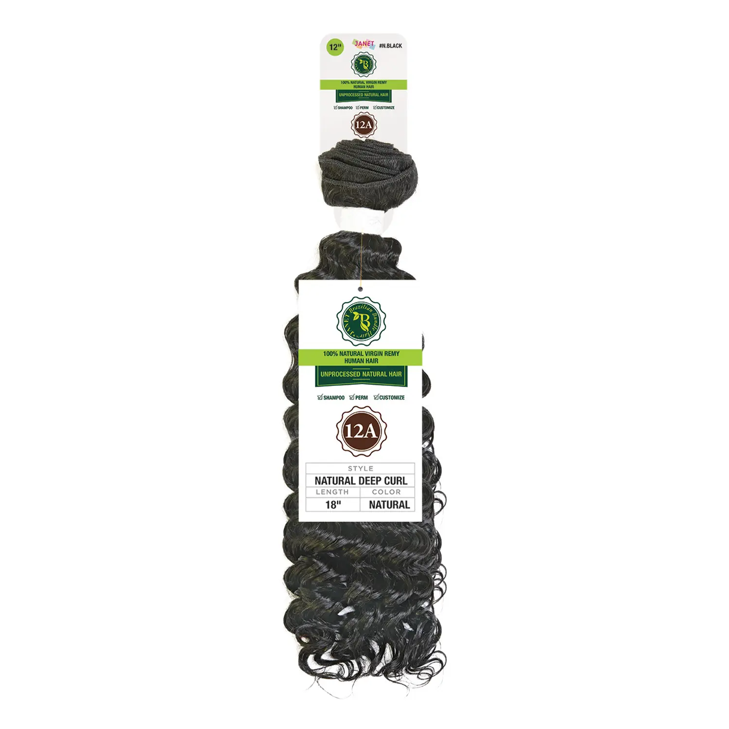 Janet Collection 12A Unprocessed Virgin Remy Afro Curly Human Hair Weave Extensions - Natural Deep Curl, Long Lengths Available (10"-24"), Afro Curly Hair, 12A Natural Deep Curl, Deep Wavy Hair
