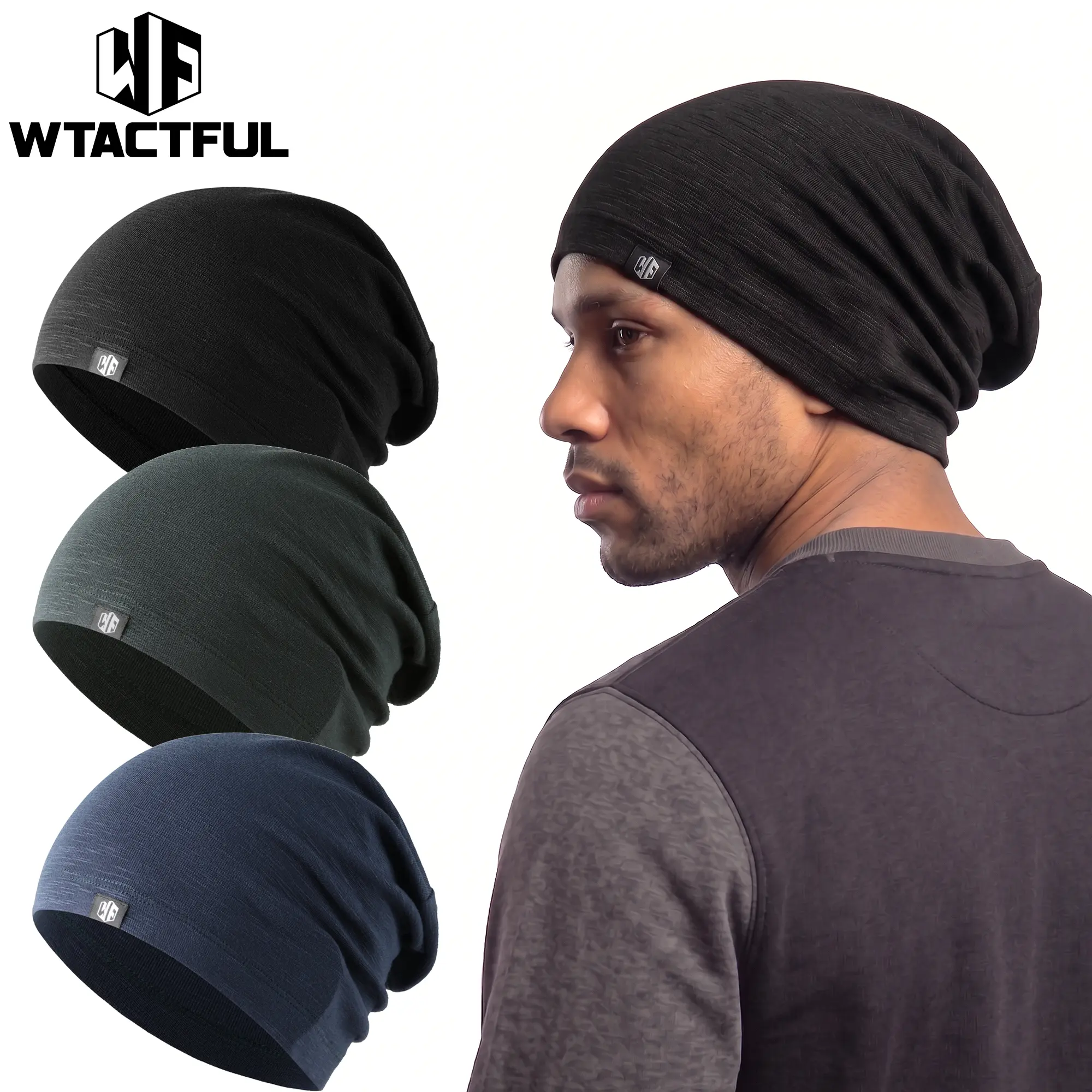 WTACTFUL 2/3Pcs Men's Skull Cap - Breathable, Lightweight, Sweat-Wicking Beanie Do-Rag for Men Women, Under Helmet Liner for Running, Hiking, Motorcycle Cycling
