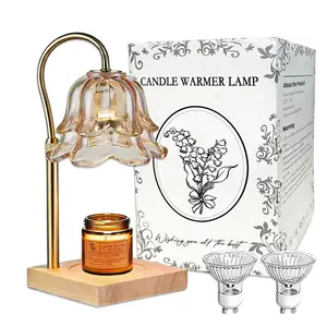Black Flip Top Bag Flameless Candle Warmer Lamp With Timer Dimmable Tulip Shaped Heater Height Adjustable Solid Wood Base Smokeless Aroma Lamp Home Bedroom Decoration