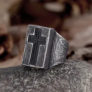 GTHIC The Gate Of Heaven Cross Ring For Men Women Vintage Stainless Steel Square Jewelry Birthday Personalized Gift