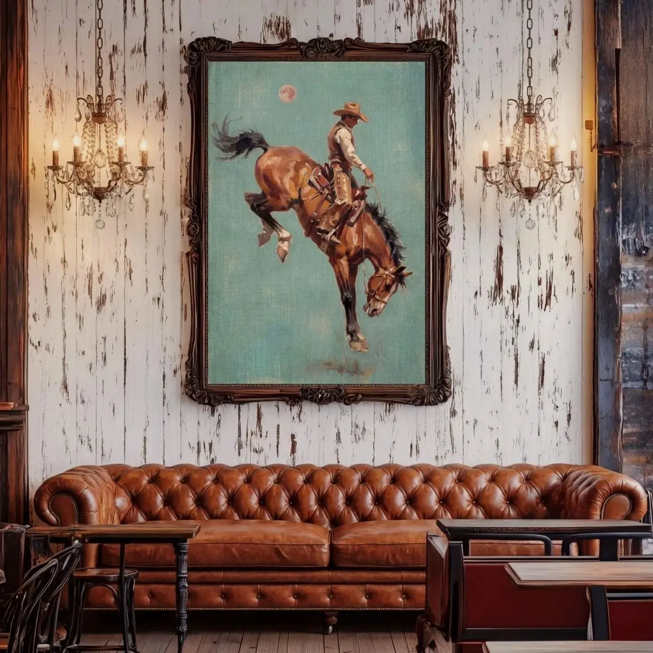 Bucking Bronco Wall Art, Cowboy Horse Poster, Boho Western Ranch Decor, Rodeo Living Room Print | Frameless Poster H