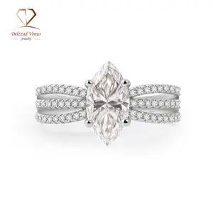 Delzzad 2.4ct Odyssey of Love Ring Triple Band Engagement Ring Wedding Set Marquise Cut VVS Synthetic Moissanite Ring Jewelry S925/Copper Band Perfect Birthday Engagement Wedding Anniversary Christmas Valentine's Day Gift