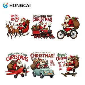 Christmas Heat Transfer Vinyl Set, Classic Santa Reindeer Sleigh Designs, DIY Iron-On Patches for T-Shirts, Bags, Hats, Holiday Gifts