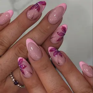 24 Pcs Fresh Nude Leaf Nail Art Set, Nail Art Diy, Handmade Reusable Nails, Reusable Gradient Design, Full Tool Kit for Beginners, Ideal for Students and Working Women