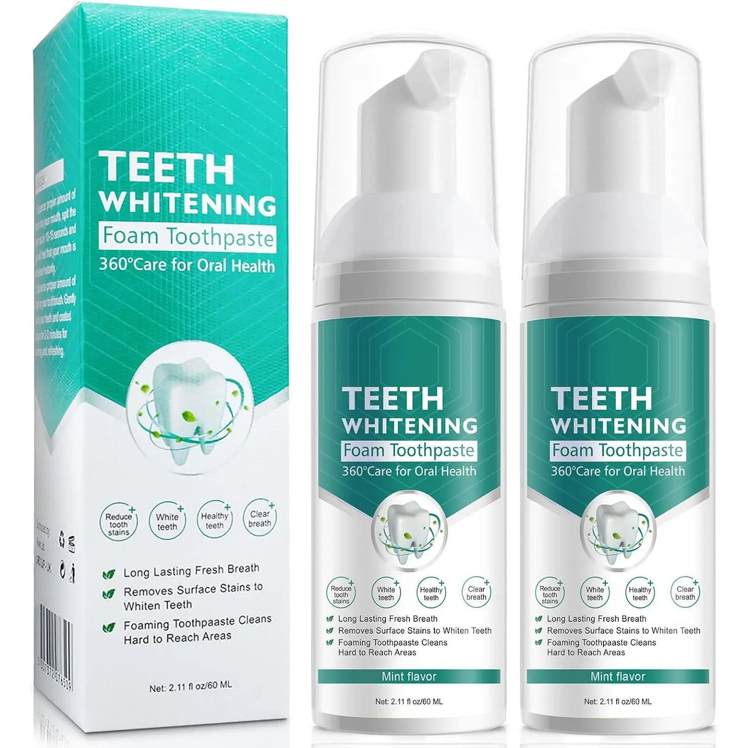 Citrus Baking Soda Teeth Whitening Toothpaste, 2 Pack - Ultra-fine Mousse Foam, Deeply Cleans Gums, Removes Stains