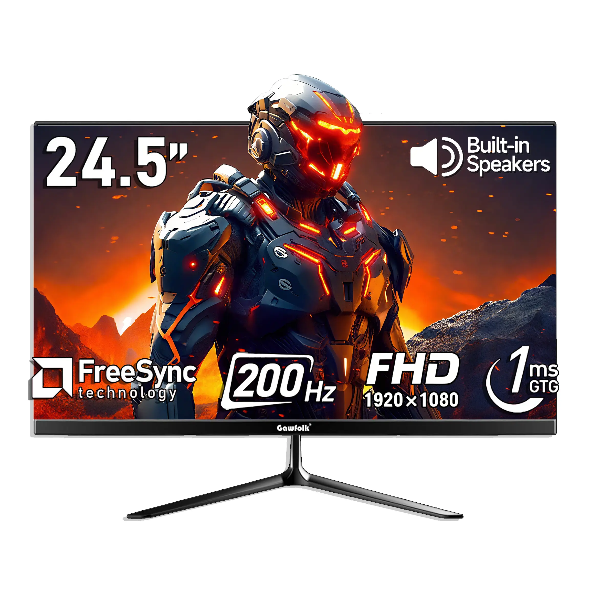 Gawfolk 24.5 Inch 200Hz FHD Gaming Monitor,  1080p, Flat 1ms Response Time, FreeSync, 99% sRGB, DC Global Dimming, Wide Viewing Angles, Blue Light Filter, Ultra Slim Frameless Design, HDMI Ports, 75x75 VESA Wall Mountable - Black
