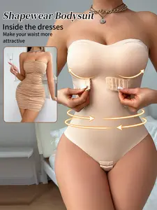 1/2/3/4 PCS Women's Wearable Body Shaping Bodysuit with Front Button, Tie Front Design, Removable Straps, Casual Plain Blouse, All Seasons, Body Suit Shapewear