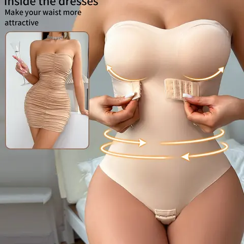 1/2/3/4 PCS Women's Wearable Body Shaping Bodysuit with Front Button, Tie Front Design, Removable Straps, Casual Plain Blouse, All Seasons, Body Suit Shapewear, Body Shapewear Faja, Adjustable Shaper, Shapewear Clothes, Shapewear Daily Use